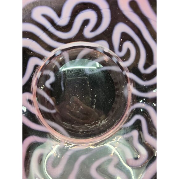 Vintage Fenton Cranberry Opalescent Glass Bowl With Ruffled Edge & Swirl Pattern - Picture 7 of 9